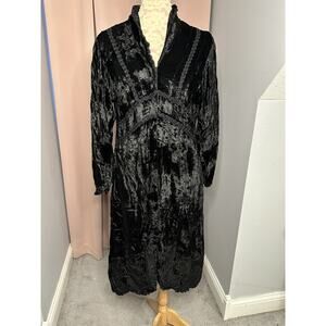 NWT Nataya Age of Love Dress Black Embroidered Fantasy Gown Crushed Velvet Sz L